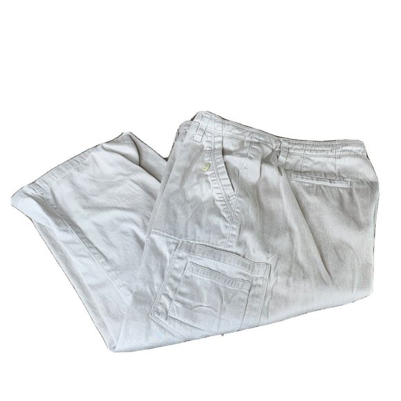 Larry Levine Womens 14 Tan Capri Pants Zip & Hook Drawstring Waist Button Pocket - Picture 1 of 10